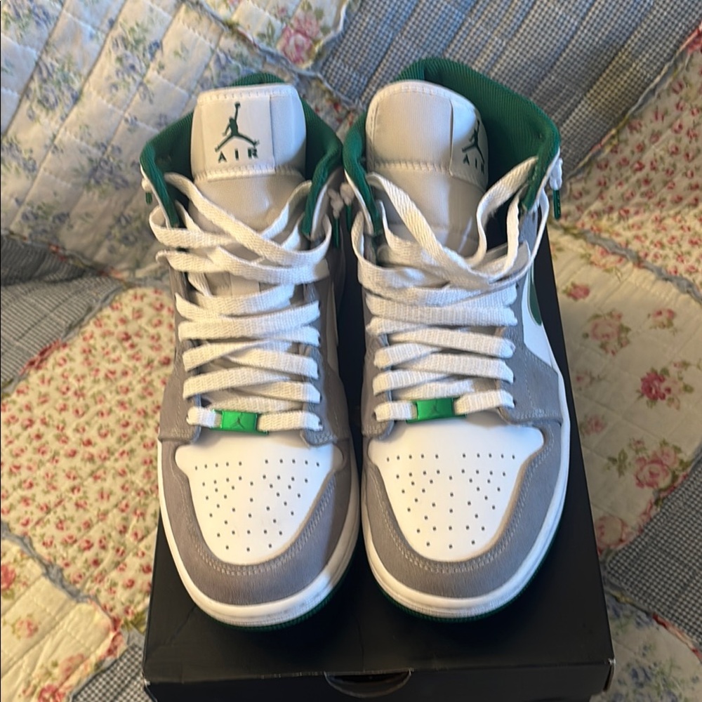 Nike Jordan 1 mids white grey and green sneakers